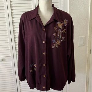 G.W. Division of Graffiti burgundy wine vintage top size L floral details‎